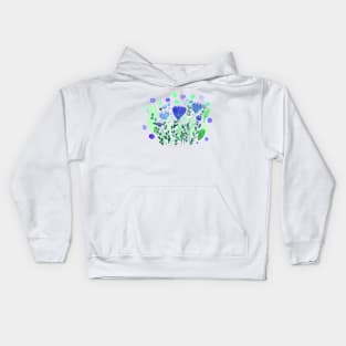 Watercolor whimsical flowers - blue and green Kids Hoodie